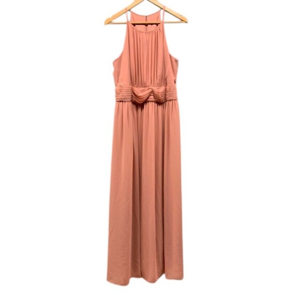 Davids Bridal High Neck Chiffon Maxi Dress Womens Size 18 Pink Formal NWT
